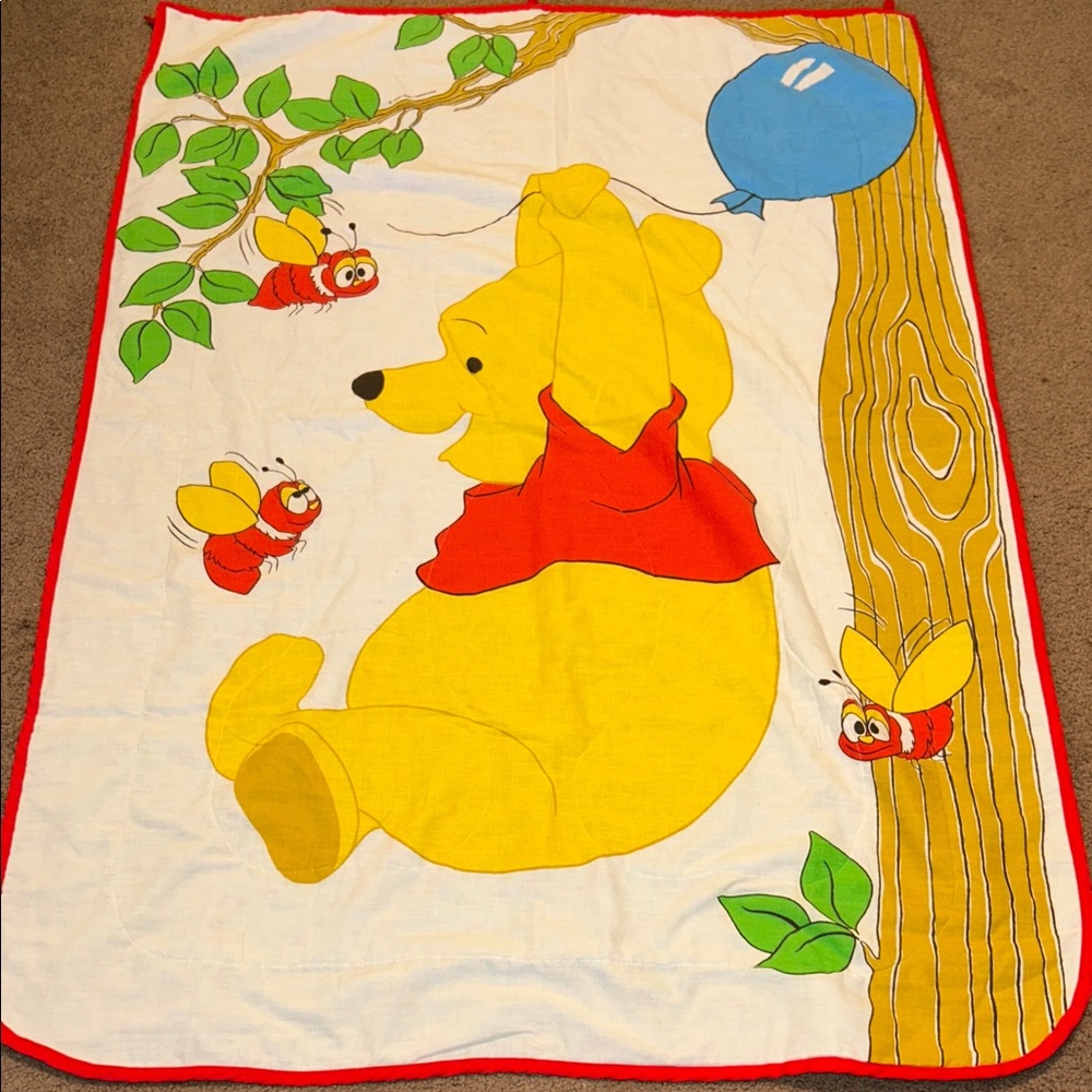 VTG Disney Winnie the Pooh Wall Hanging Red Trim